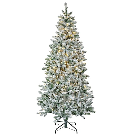 6.5ft. Pre-Lit Snowy Chatham Slim Artificial Christmas Tree, Warm White LED Lights